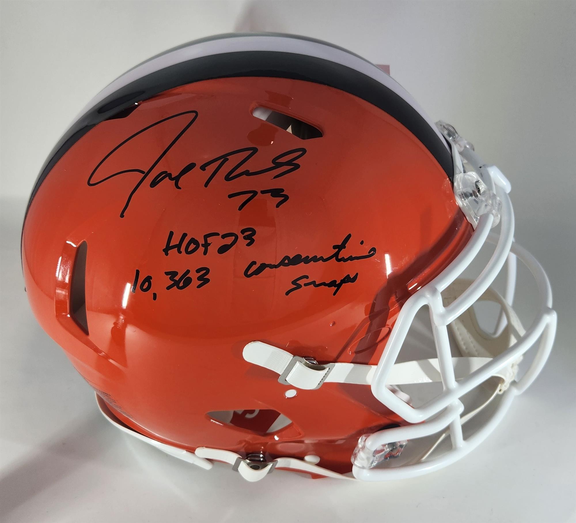 JOE THOMAS SIGNED 2024 FULL SIZE AUTHENTIC SPEED BROWNS HELMET W/ HOF '23 & Snaps - JSA