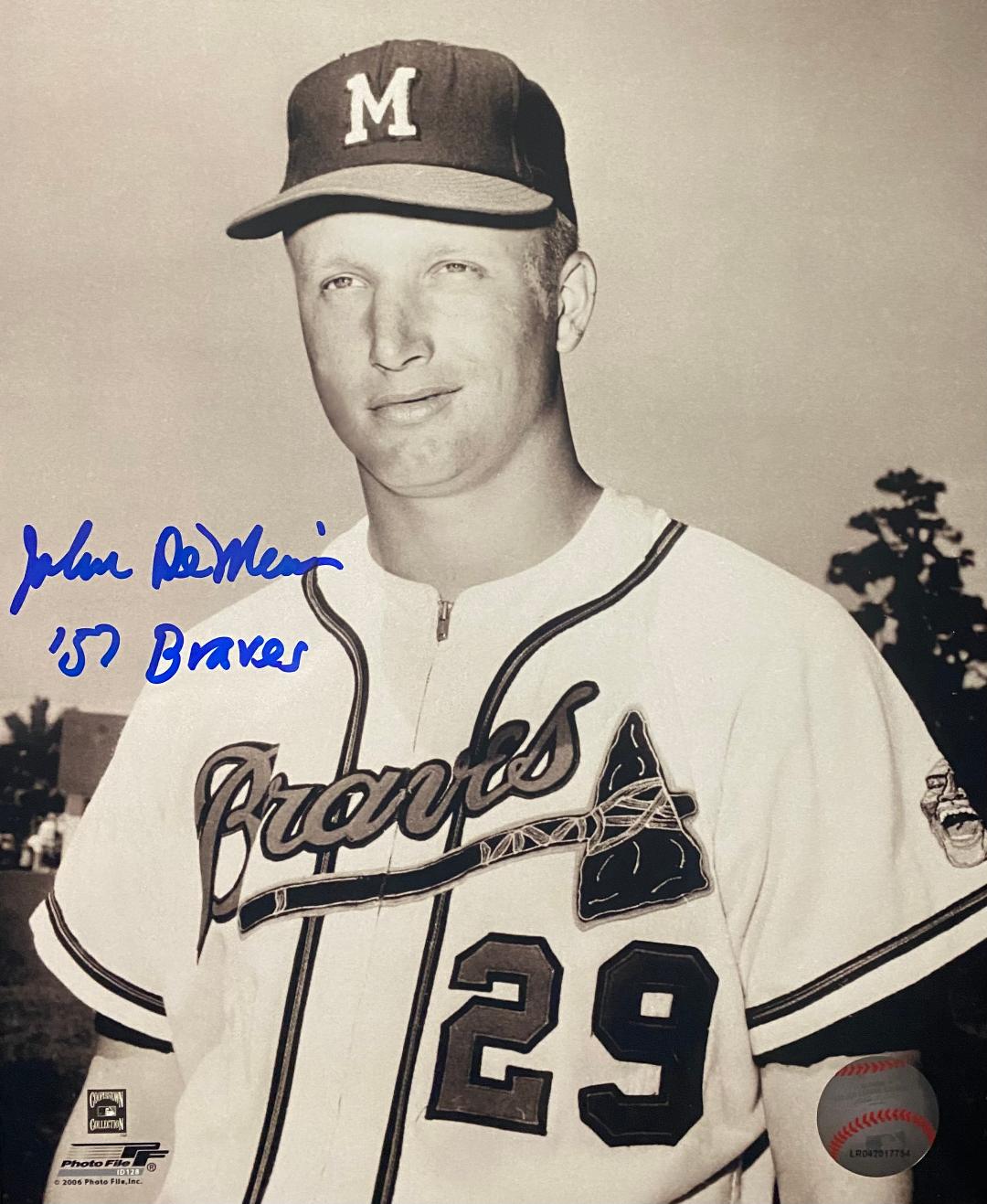 JOHN DeMERIT SIGNED 8X10 MILW BRAVES PHOTO #4 W/ '57 BRAVES