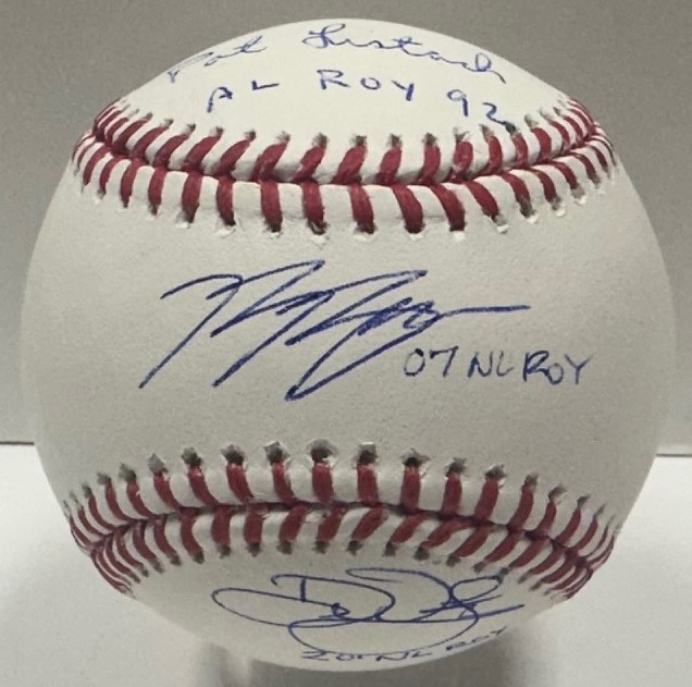 RYAN BRAUN DEVIN WILLIAMS PAT LISTACH TRIPLE SIGNED BASEBALL W/ ROY  - BREWERS - JSA