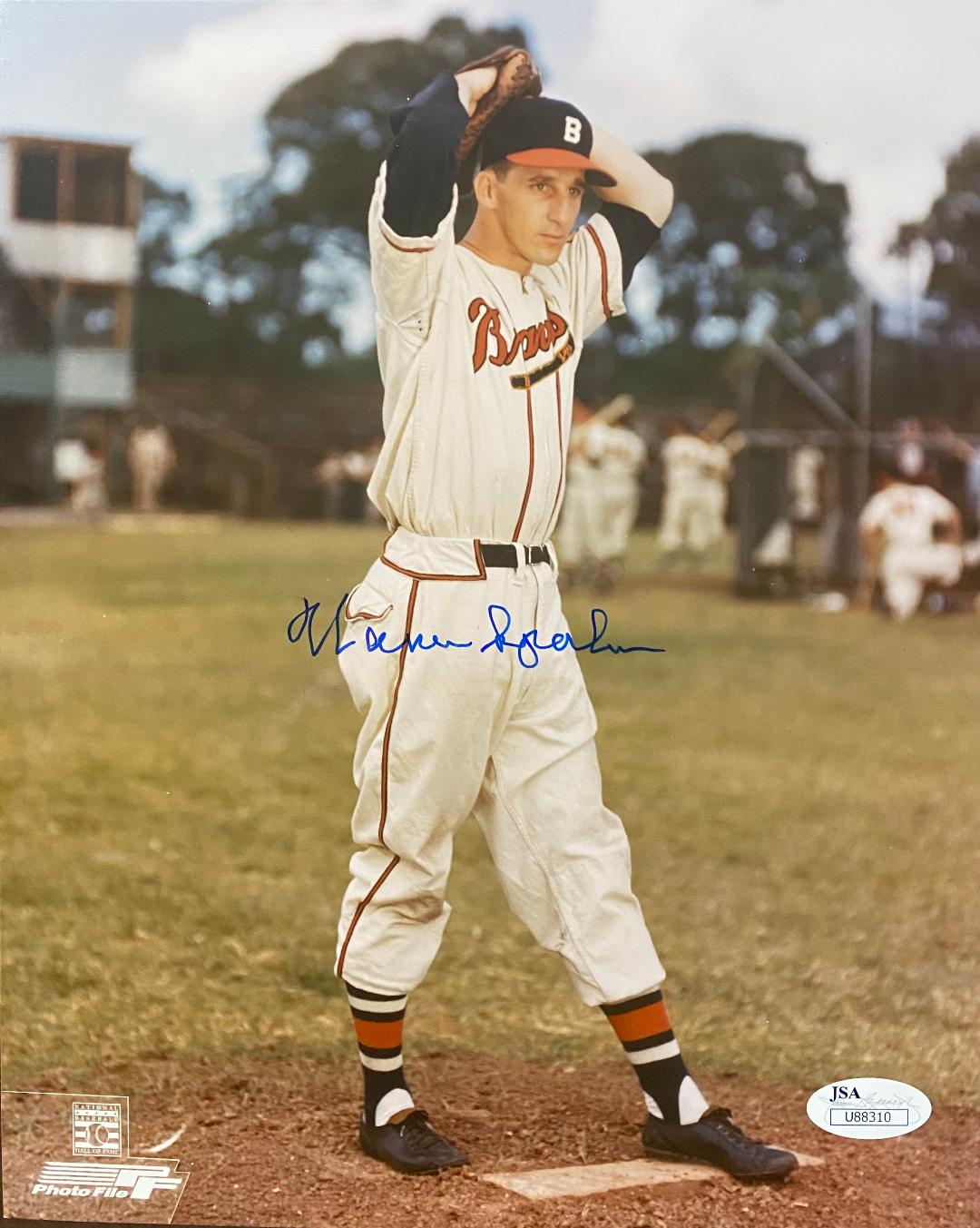 WARREN SPAHN (d) SIGNED 8X10 MILW. BRAVES PHOTO #4 - JSA