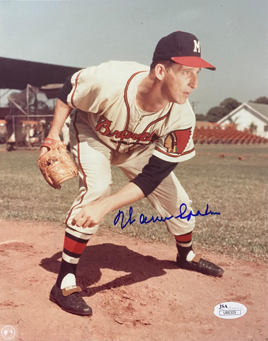 WARREN SPAHN (d) SIGNED 8X10 MILW. BRAVES PHOTO #5 - JSA