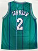 LARRY JOHNSON SIGNED CUSTOM REPLICA HORNETS TEAL JERSEY - BAS