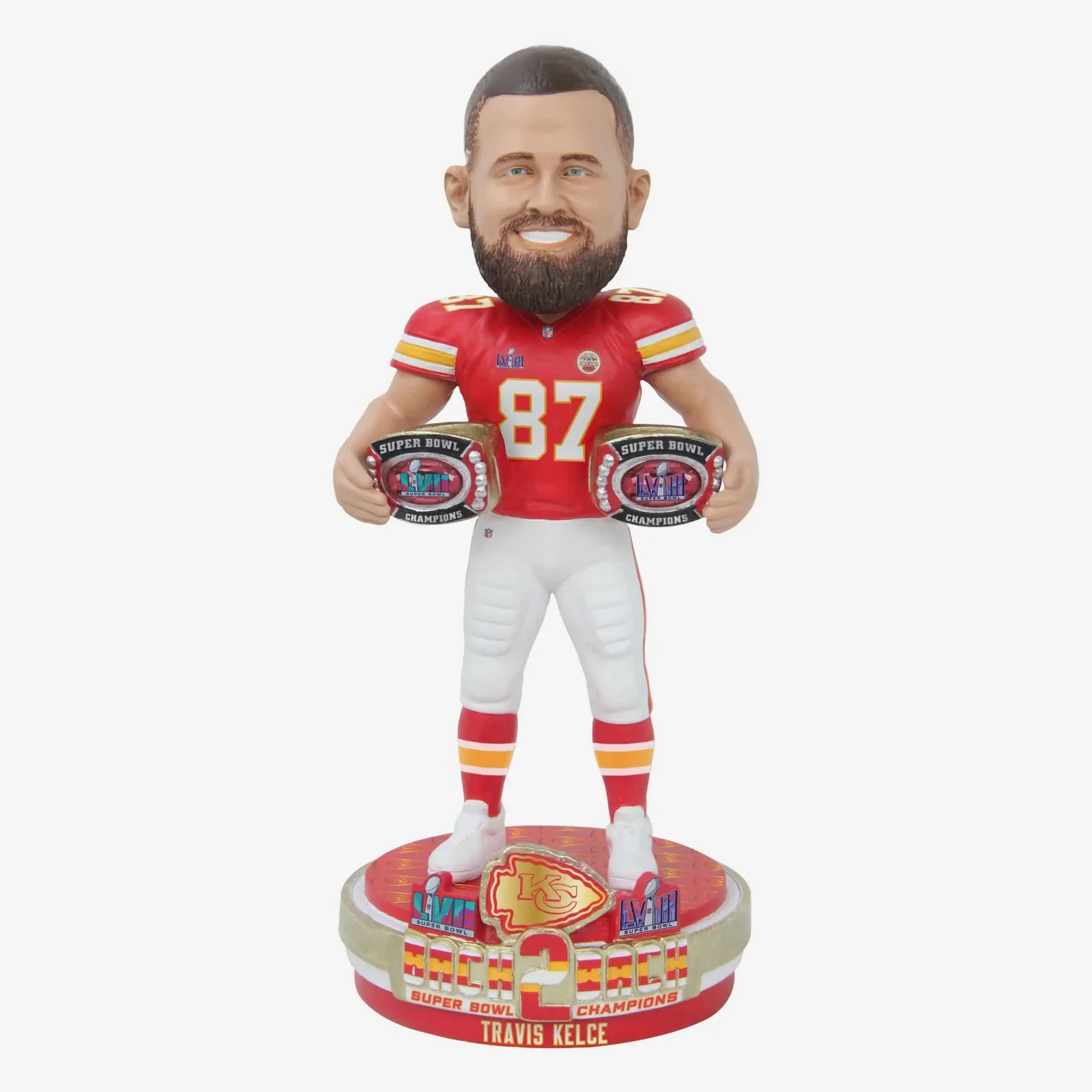 TRAVIS KELCE 2024 SUPER BOWL LVIII CHAMPIONS FOCO KANSAS CITY CHIEFS BOBBLEHEAD