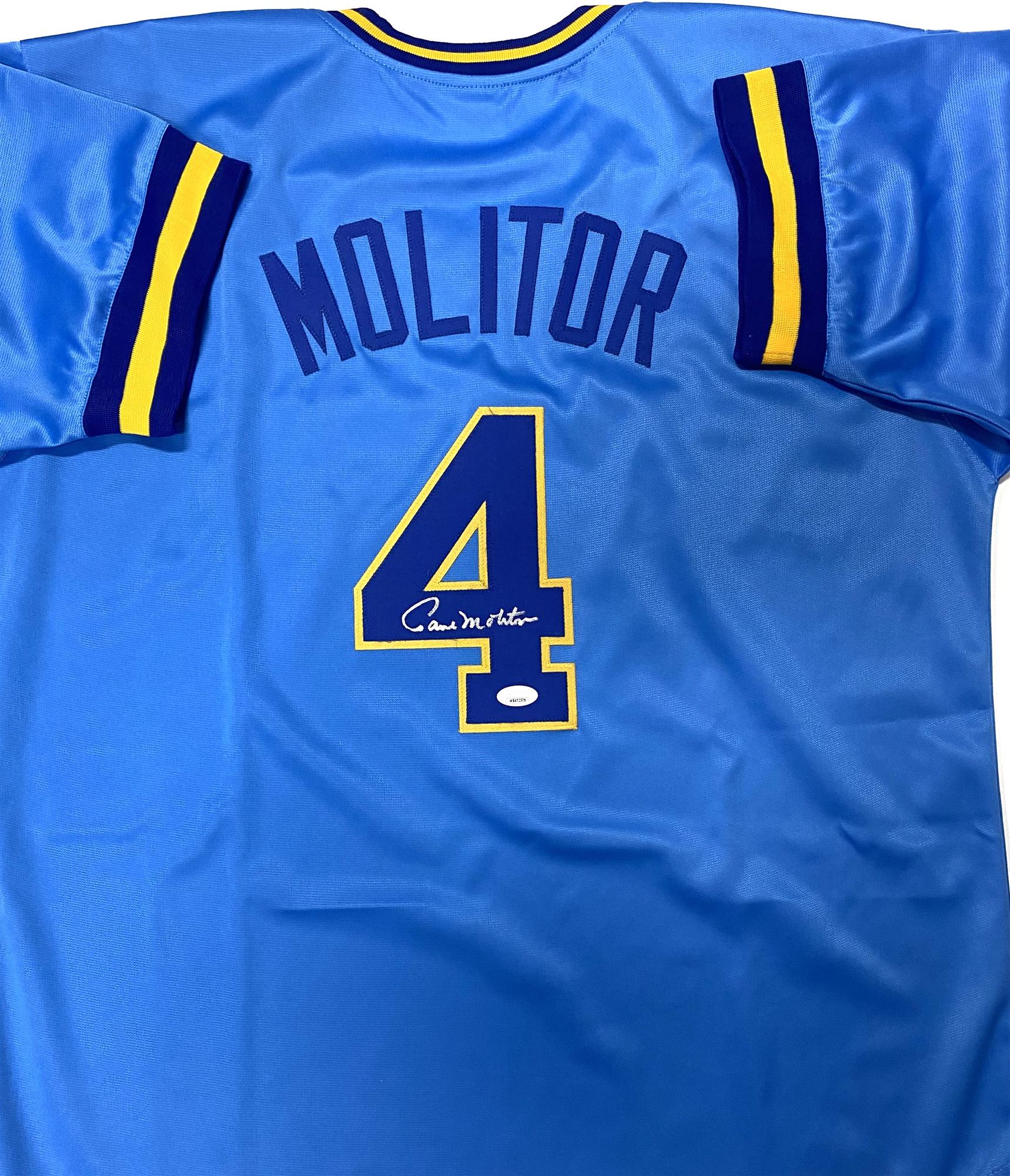 PAUL MOLITOR SIGNED CUSTOM REPLICA BREWERS BLUE JERSEY - JSA