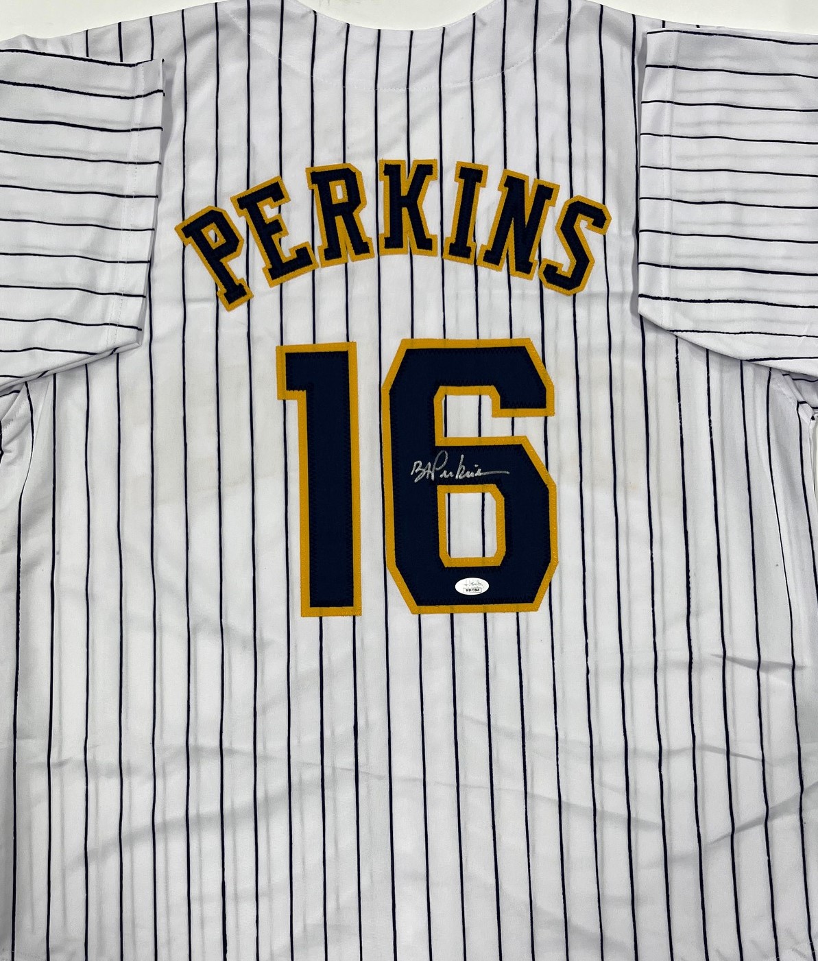 BLAKE PERKINS SIGNED CUSTOM REPLICA BREWERS PINSTRIPE JERSEY  - JSA