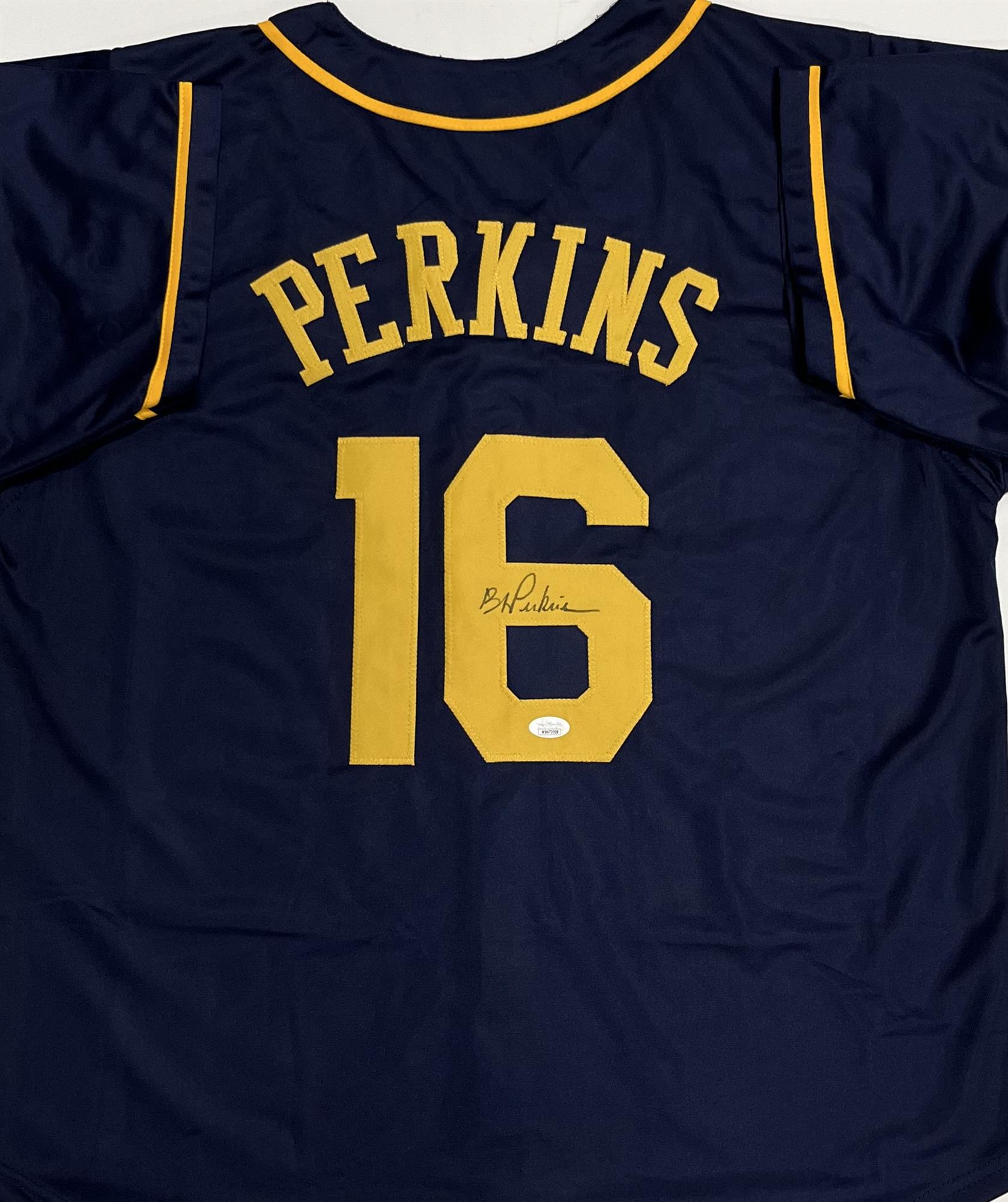 BLAKE PERKINS SIGNED CUSTOM REPLICA BREWERS BLUE JERSEY  - JSA