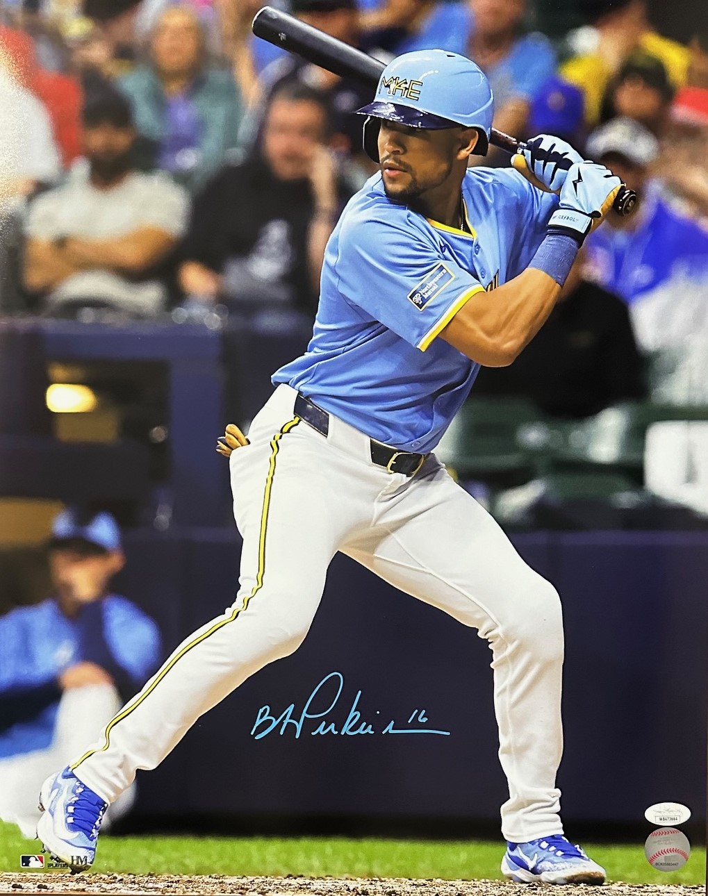 BLAKE PERKINS SIGNED BREWERS 16X20 PHOTO #1 - JSA