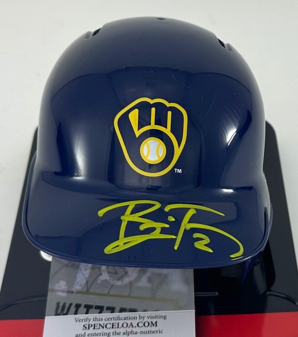 BRICE TURANG SIGNED RAWLINGS BREWERS BLUE MINI HELMET - JSA