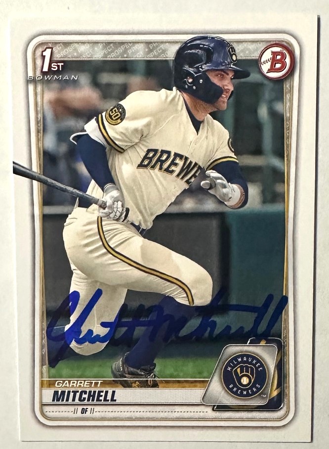 GARRETT MITCHELL SIGNED 2020 BOWMAN 1ST BREWERS ROOKIE CARD #BD-118