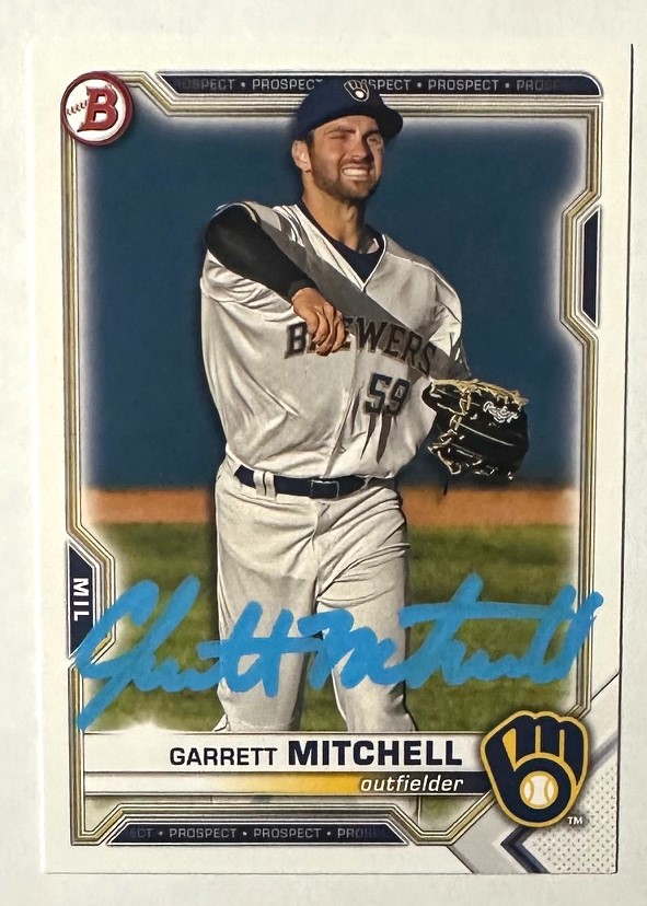 GARRETT MITCHELL SIGNED 2021 BOWMAN BREWERS ROOKIE CARD #BD-116