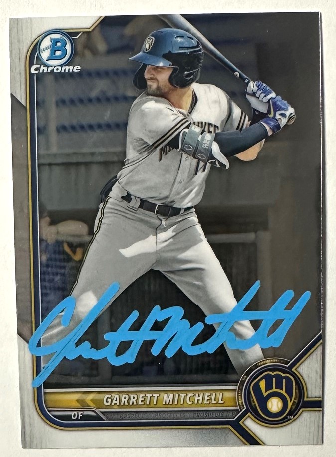 GARRETT MITCHELL SIGNED 2022 BOWMAN CHROME BREWERS ROOKIE CARD #BCP-132