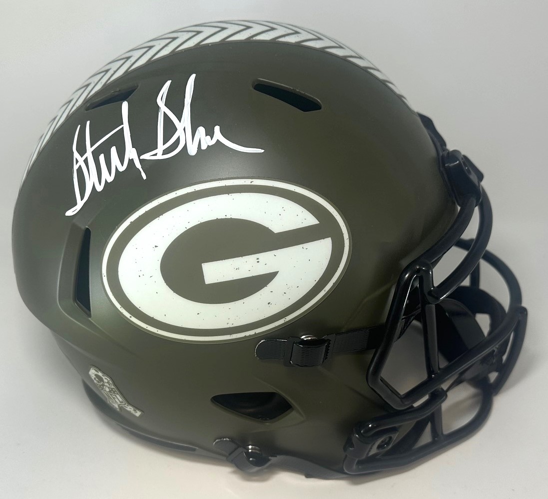 STERLING SHARPE SIGNED FULL SIZE REPLICA SALUTE PACKERS SPEED HELMET - JSA