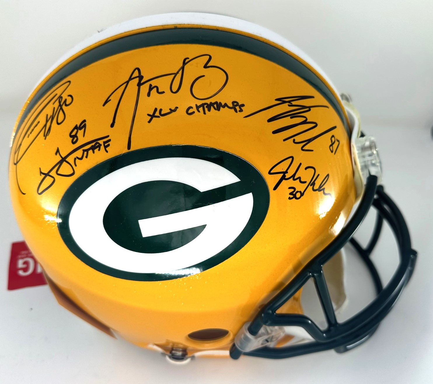 PACKERS SB XLV TEAM SIGNED FULL SIZE PACKERS AUTHENTIC SPEED HELMET W/ 9 SIGS - JSA