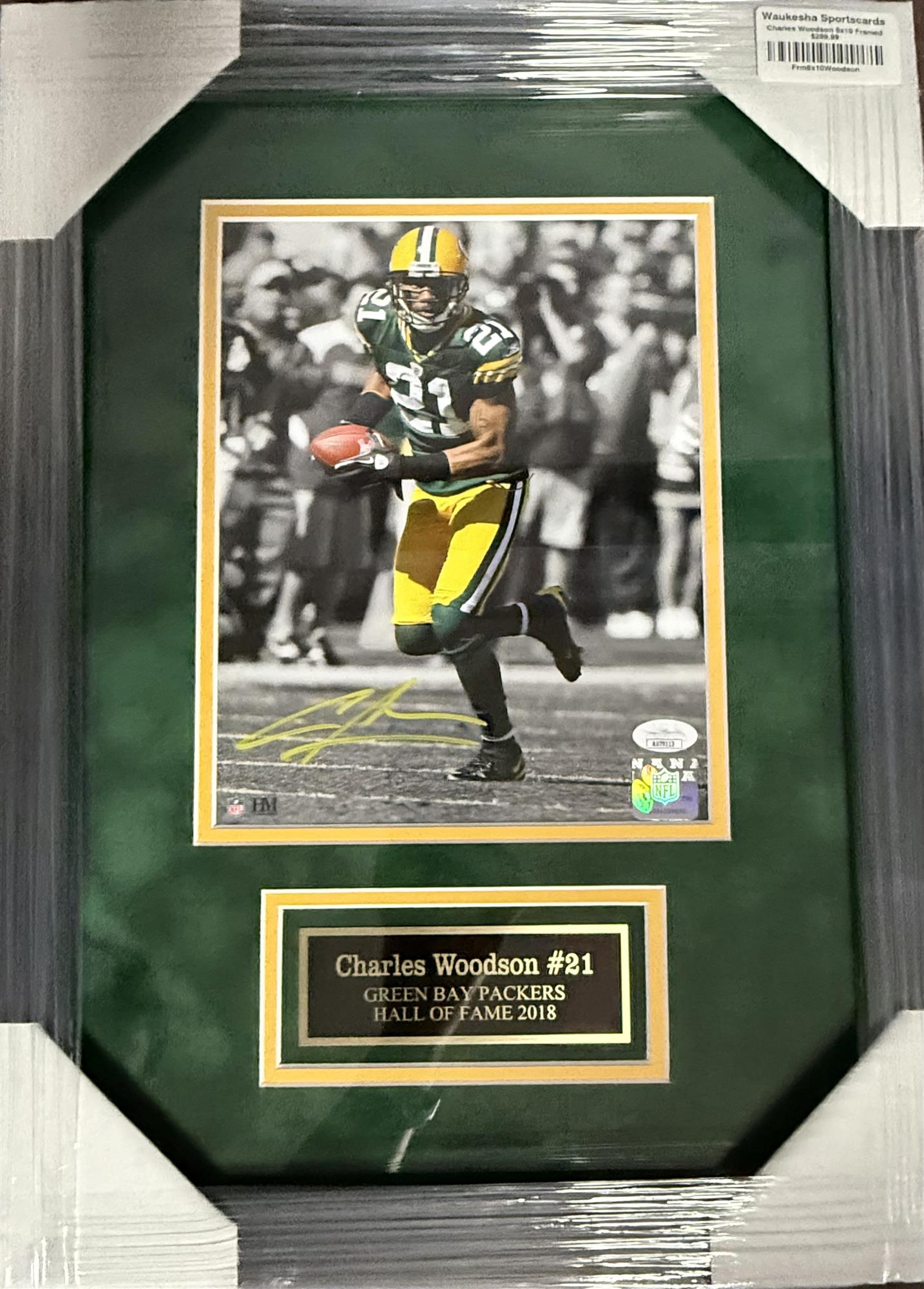 CHARLES WOODSON FRAMED SIGNED PACKERS 8X10 PHOTO