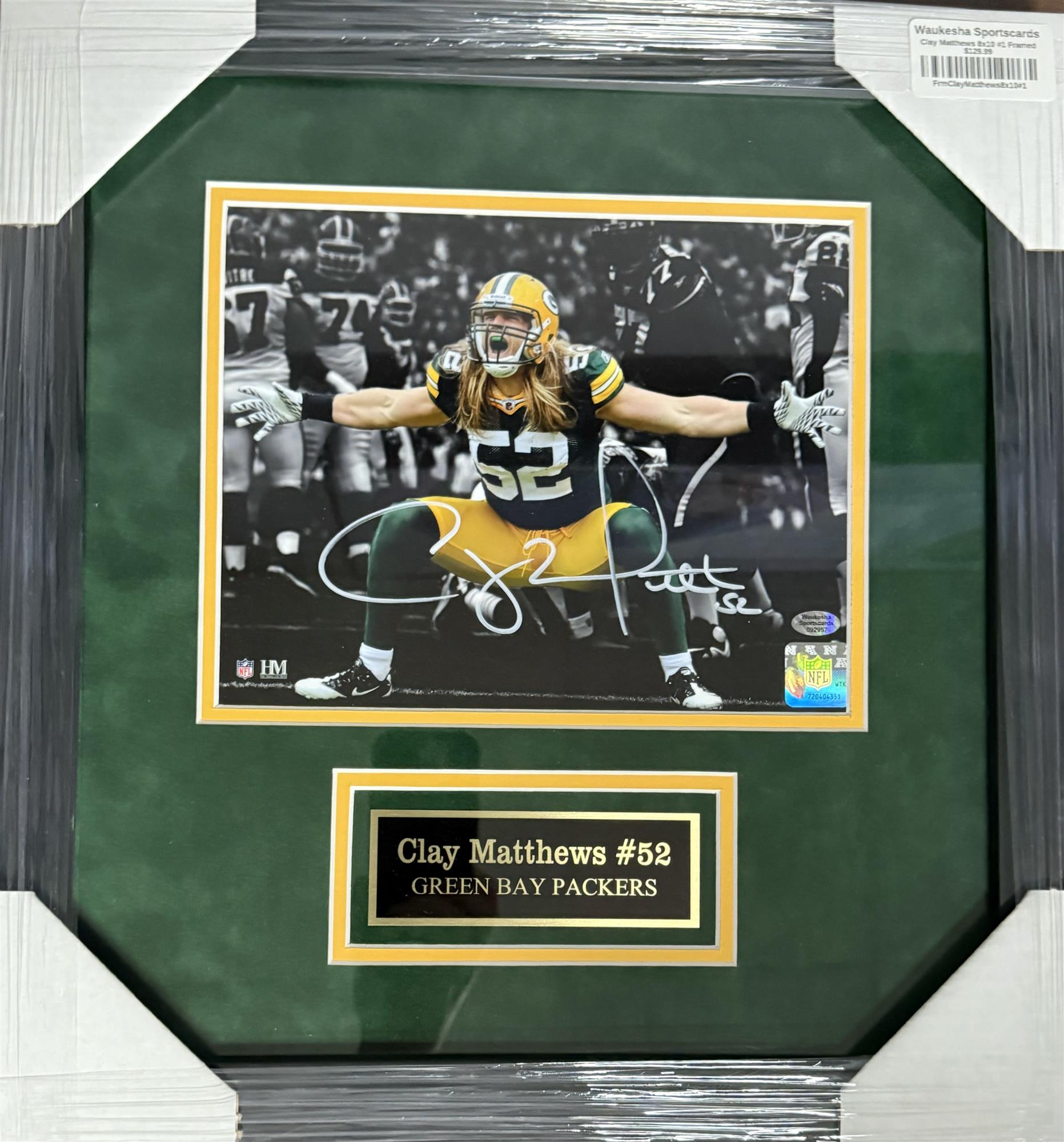 CLAY MATTHEWS FRAMED SIGNED PACKERS 8X10 PHOTO #1