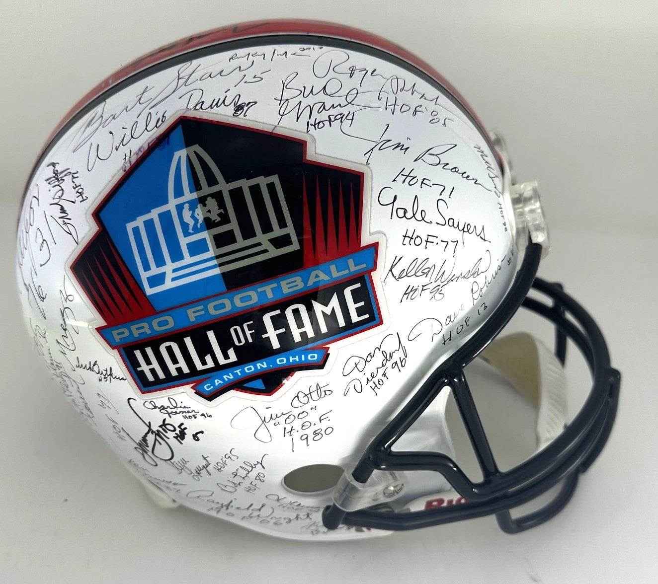 NFL MULTI SIGNED FULL SIZE HOF LOGO REPLICA HELMET W/ 64 SIGS