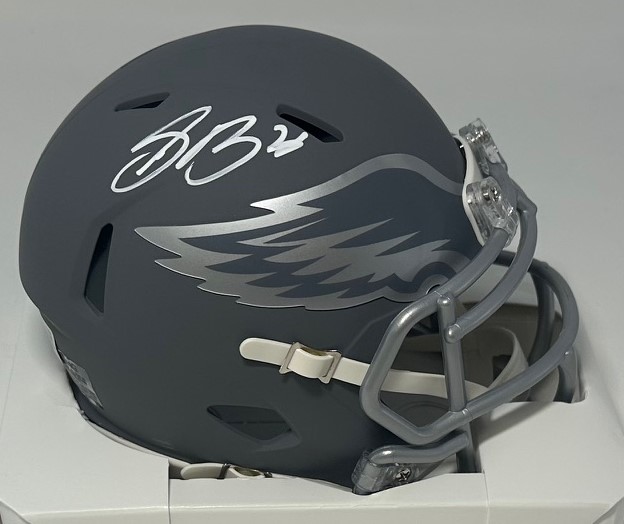 SAQUON BARKLEY SIGNED EAGLES SLATE SPEED MINI HELMET - BAS