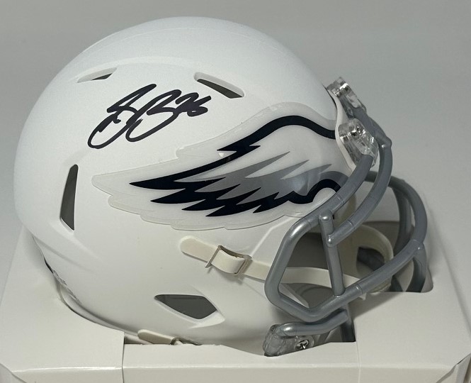 SAQUON BARKLEY SIGNED EAGLES FLAT WHITE SPEED MINI HELMET - BAS