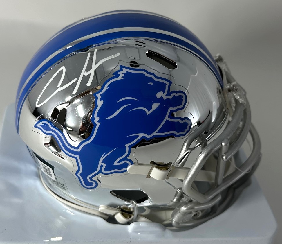 AIDAN HUTCHINSON SIGNED LIONS CHROME SPEED MINI HELMET - BAS