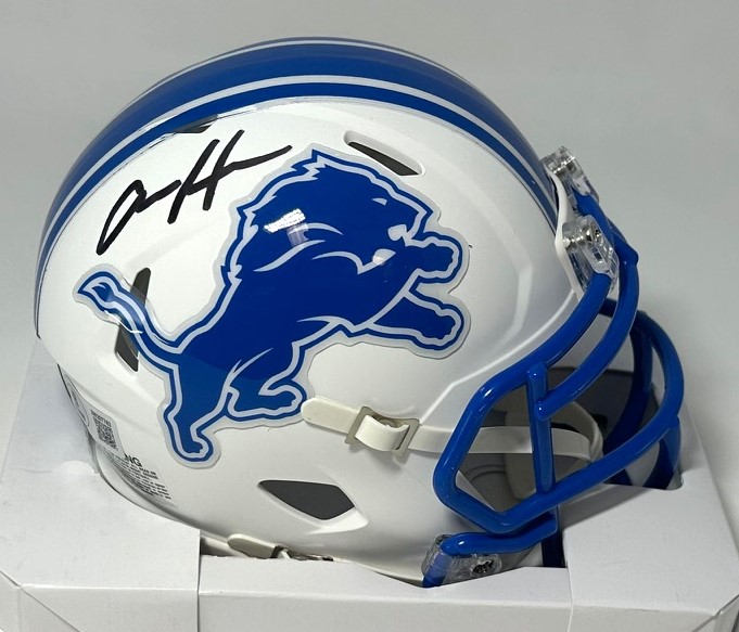 AIDAN HUTCHINSON SIGNED LIONS FLAT WHITE SPEED MINI HELMET - BAS