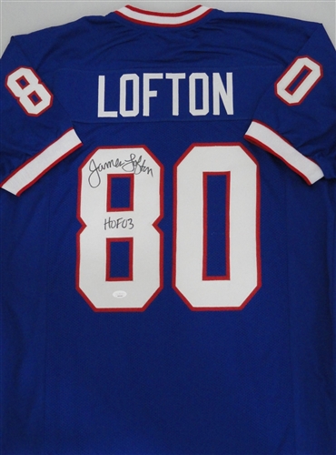 JAMES LOFTON SIGNED CUSTOM BILLS JERSEY W/ HOF- JSA