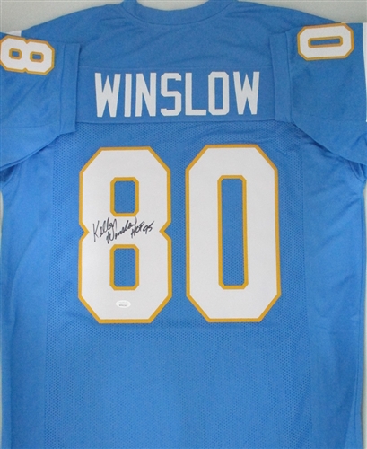 KELLEN WINSLOW SIGNED CUSTOM REPLICA CHARGERS JERSEY W/ HOF - JSA