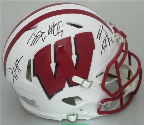 JJ WATT, TJ WATT & DEREK WATT TRIPLE SIGNED FULL SIZE WI BADGERS AUTHENTIC SPEED HELMET - JSA