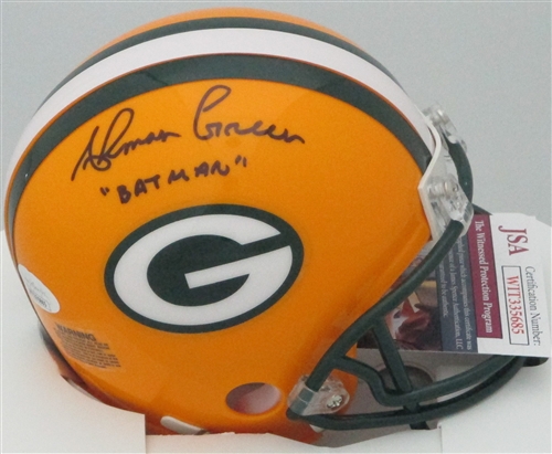 AHMAN GREEN SIGNED RIDDELL PACKERS MINI HELMET W/ "BATMAN" - JSA