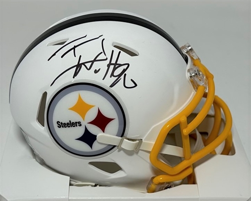 TJ WATT SIGNED STEELERS FLAT WHITE SPEED MINI HELMET - BAS