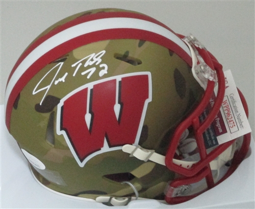 JOE THOMAS SIGNED WI BADGERS CAMO MINI HELMET - JSA