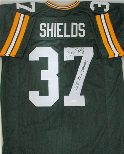 SAM SHIELDS SIGNED CUSTOM REPLICA PACKERS GREEN JERSEY W XLV CHAMPS JSA WSC Sports