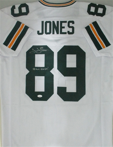 JAMES JONES SIGNED CUSTOM REPLICA PACKERS WHITE JERSEY W XLV CHAMPS JSA WSC Sports