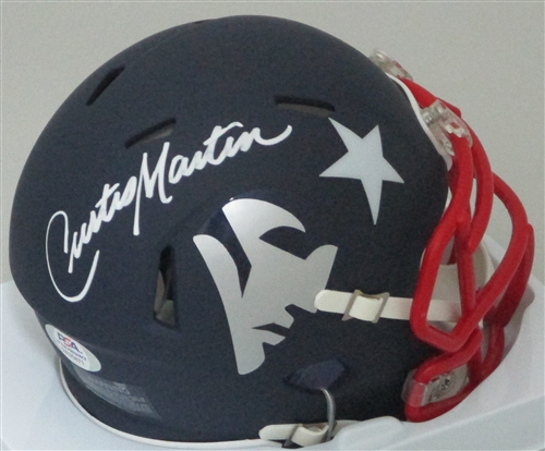 CURTIS MARTIN SIGNED PATRIOTS AMP MINI HELMET - PSA