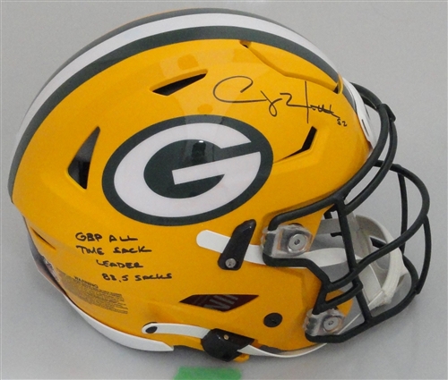 CLAY MATTHEWS SIGNED FULL SIZE AUTHENTIC SPEED FLEX PACKERS HELMET W/ SCRIPT - JSA