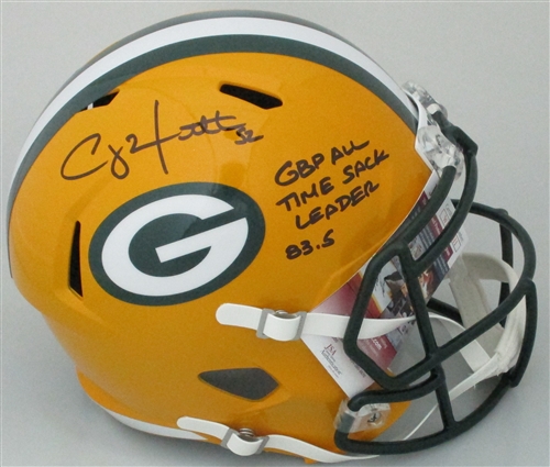 CLAY MATTHEWS SIGNED FULL SIZE REPLICA SPEED PACKERS HELMET W/ SCRIPT - JSA