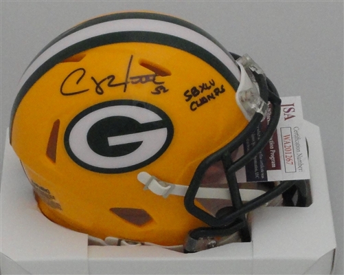 CLAY MATTHEWS SIGNED RIDDELL PACKERS SPEED MINI HELMET W/ XLV CHAMPS - JSA