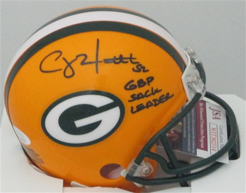 CLAY MATTHEWS SIGNED RIDDELL PACKERS MINI HELMET W/ SACK LEADER - JSA