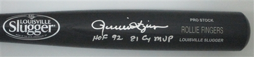 ROLLIE FINGERS SIGNED LOUISVILLE SLUGGER BLACK NAME ENGRAVED BAT W/ SCRIPTS - JSA