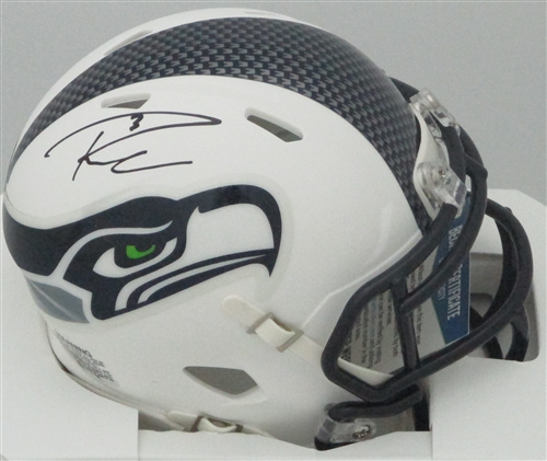 RUSSELL WILSON SIGNED RIDDELL SEAHAWKS FLAT WHITE SPEED MINI HELMET - BCA