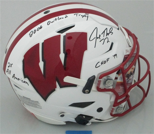 JOE THOMAS SIGNED FULL SIZE WI BADGERS SPEED FLEX HELMET W/ SCRIPTS - JSA