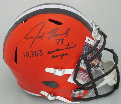 JOE THOMAS SIGNED BROWNS FULL SIZE REPLICA SPEED HELMET W/ 10363 SNAPS - JSA