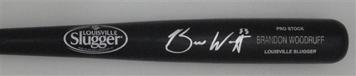 BRANDON WOODRUFF SIGNED LOUISVILLE SLUGGER NAME ENGRAVED BLACK BAT - JSA