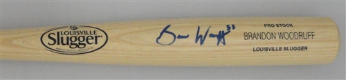 BRANDON WOODRUFF SIGNED LOUISVILLE SLUGGER NAME ENGRAVED BLONDE BAT - JSA