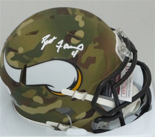 BRETT FAVRE SIGNED VIKINGS CAMO SPEED MINI HELMET - JSA