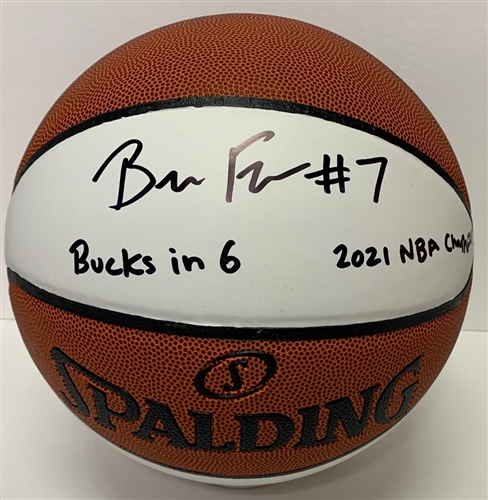 BRYN FORBES SIGNED FULL SIZE SPALDING WHITE PANEL BASKETBALL - BUCKS - W/ NBA CHAMPS - JSA