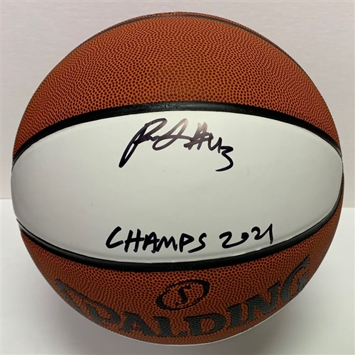 BUCKS THANASIS ANTETOKOUNMPO SIGNED FULL SIZE SPALDING WHITE PANEL BASKETBALL W/ 2021 CHAMPS - JSA