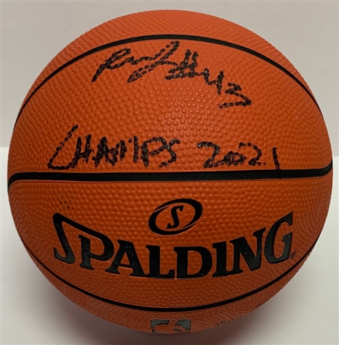 BUCKS THANASIS ANTETOKOUNMPO SIGNED MINI SPALDING REPLICA BASKETBALL W/ CHAMPS 2021 - JSA