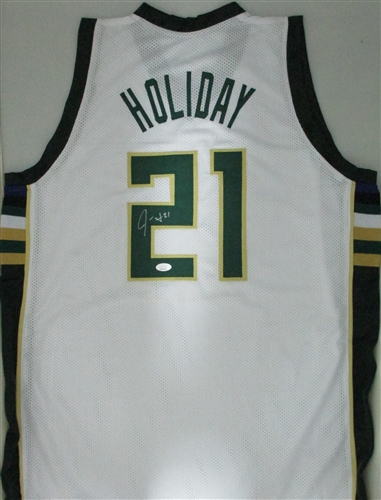 JRUE HOLIDAY SIGNED CUSTOM REPLICA BUCKS WHITE JERSEY - JSA