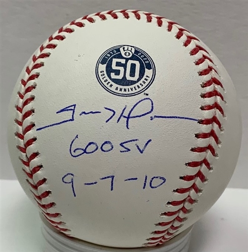 TREVOR HOFFMAN SIGNED BREWERS 50TH ANNIVERSARY LOGO BASEBALL W/ SCRIPT - JSA