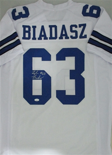 TYLER BIADASZ SIGNED CUSTOM REPLICA COWBOYS WHITE JERSEY - JSA